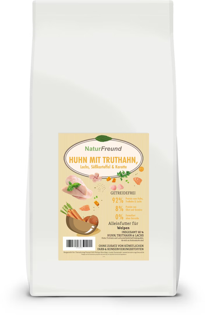 NaturFreund Junior Huhn mit Truthahn, Lachs, Süßkartoffel & Karotte