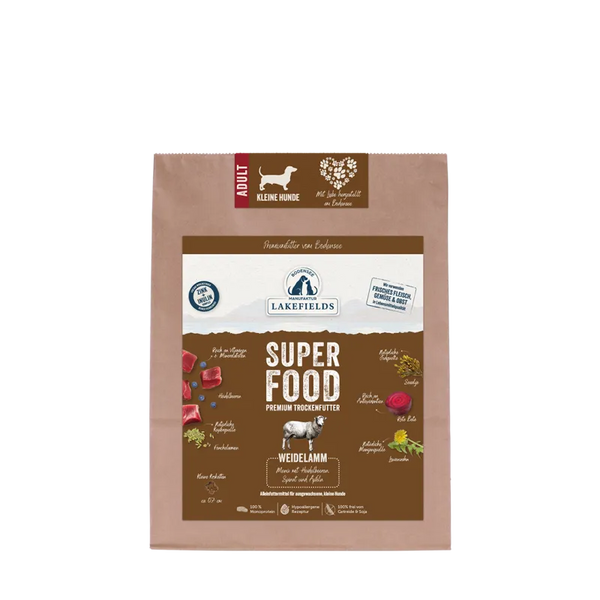 Lakefields SUPERFOOD Premium Weidelam Compleetmenu kleine honden graanvrij natuurlijk hondenvoer